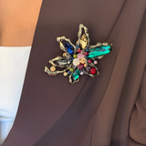 Vintage Multi Gemstone Floral Brooch