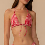Red Micro Gingham Emma Bikini Top
